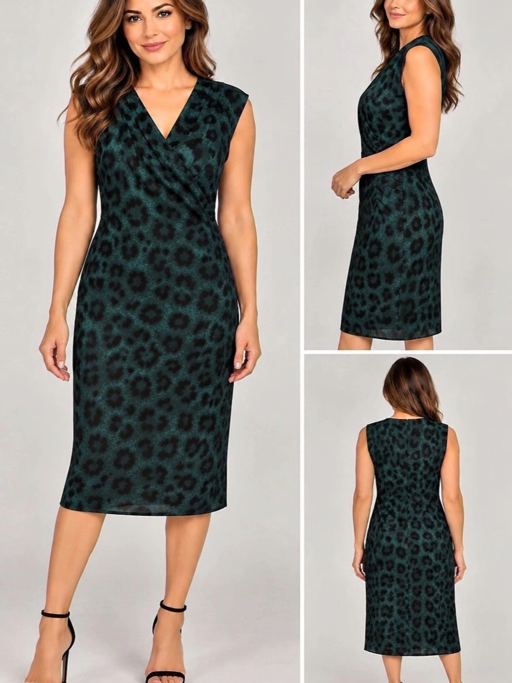Women's Animal Print Midi Dress in Green & Black Like New